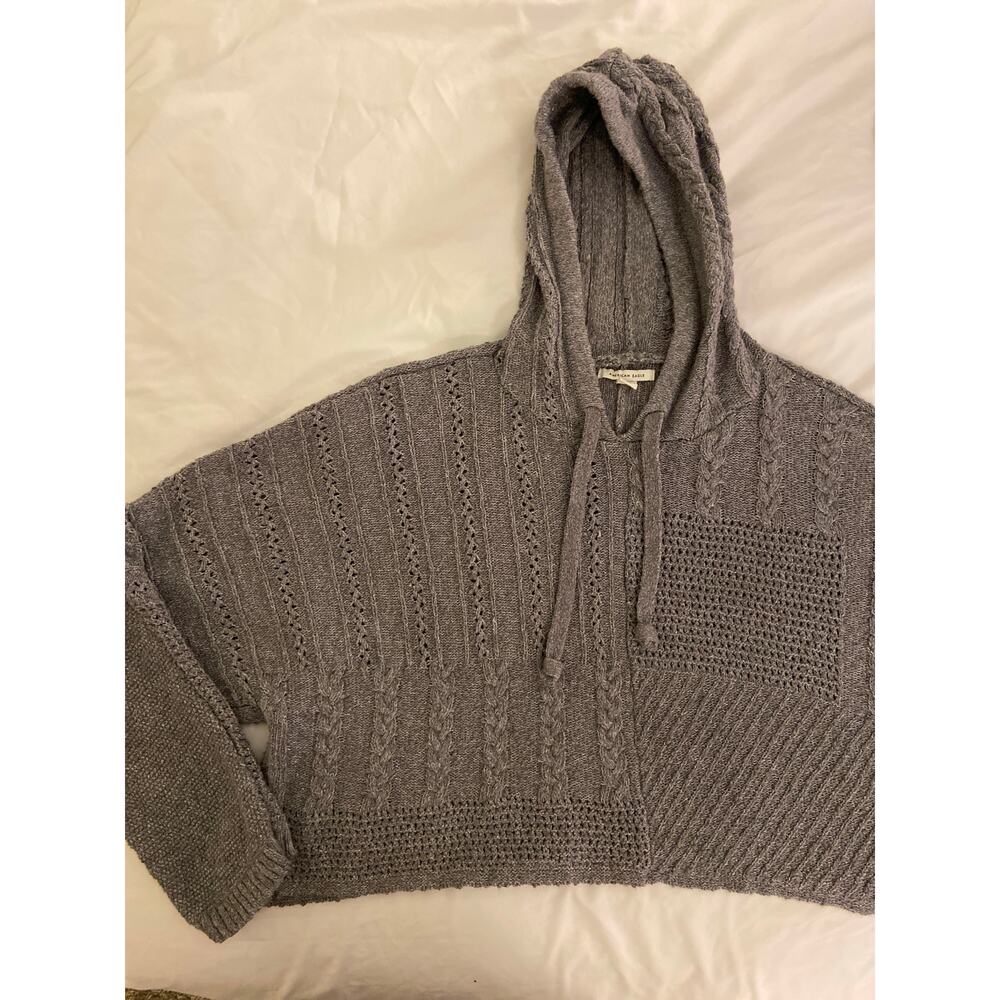 American Eagle Outfitters Gray Knit Hooded Crew Sweater